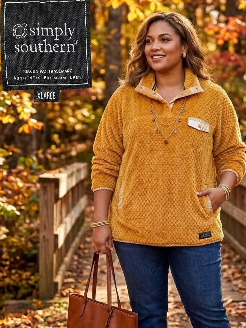 SIMPLY SOUTHERN Women XL Honey Gold Yellow Fleece Chenille Snap Pullover NWT